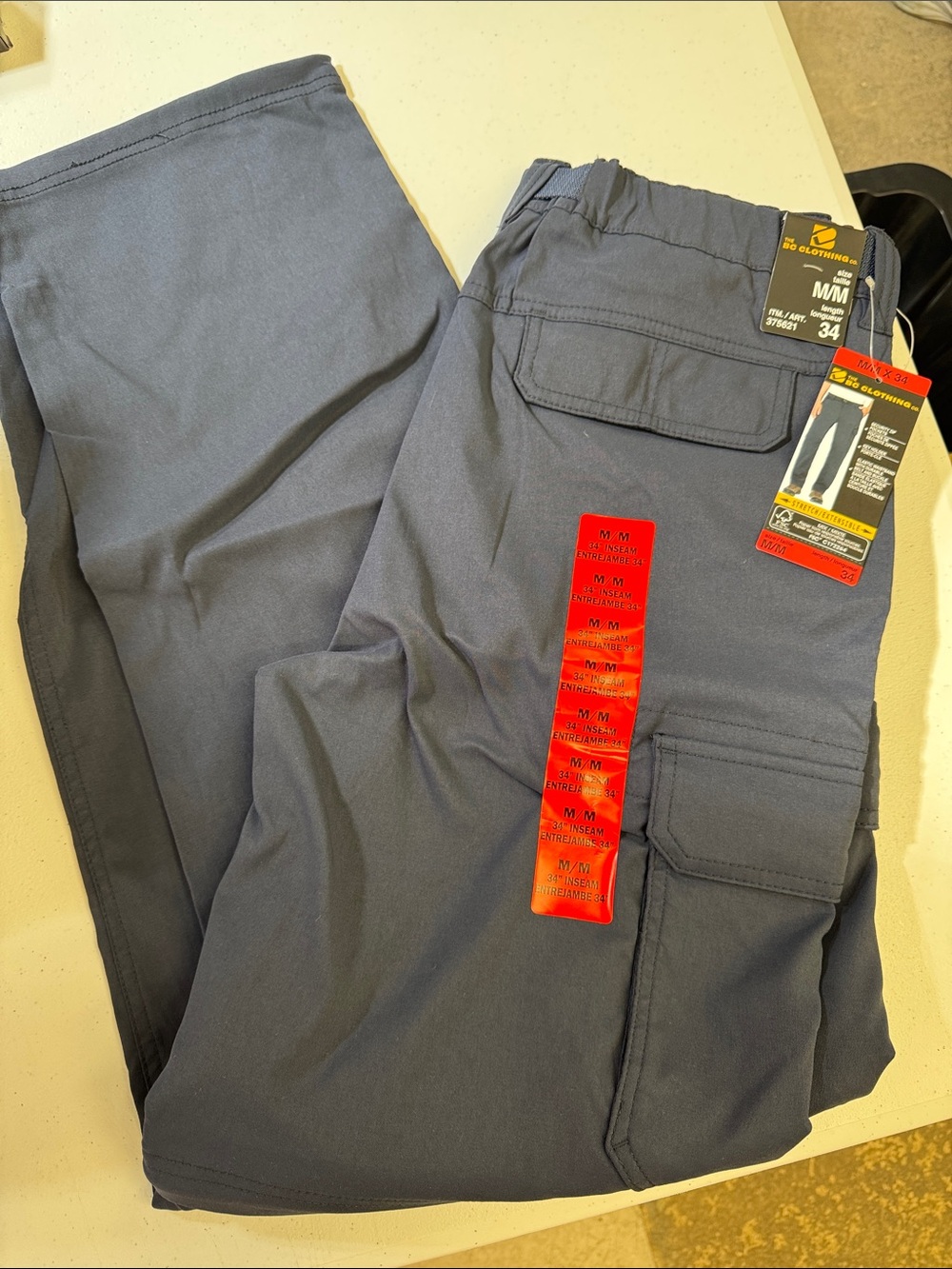 Men's Navy Work Chinos with Cargo Pockets - 34